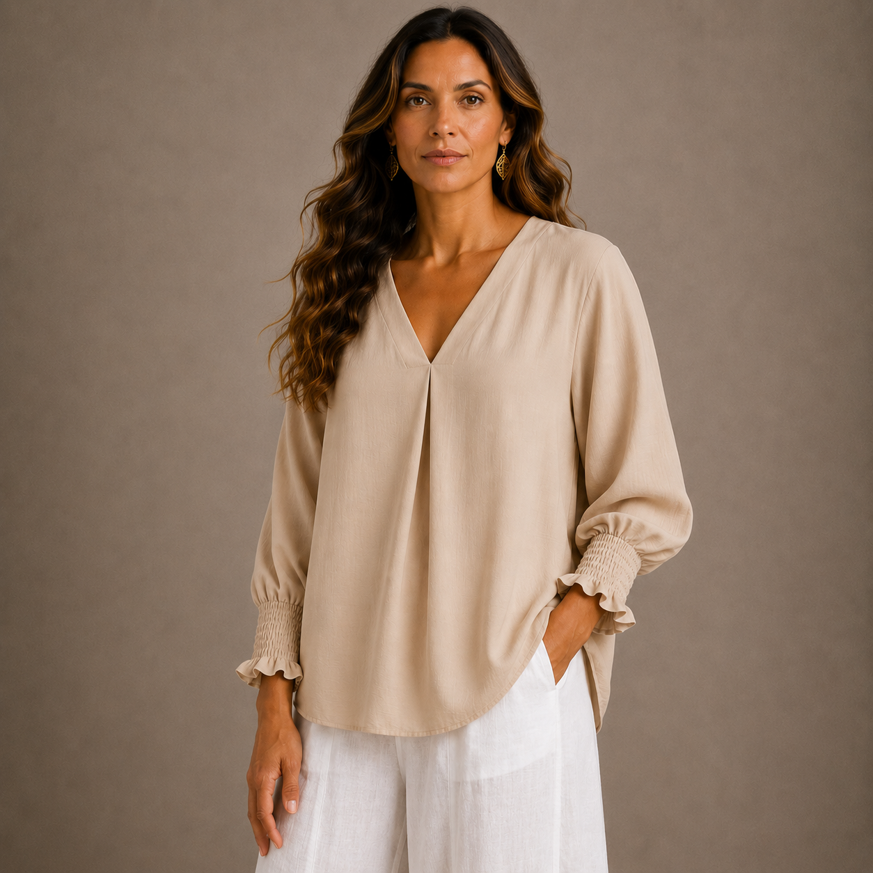 Leila – Blusa túnica clásica con escote en V