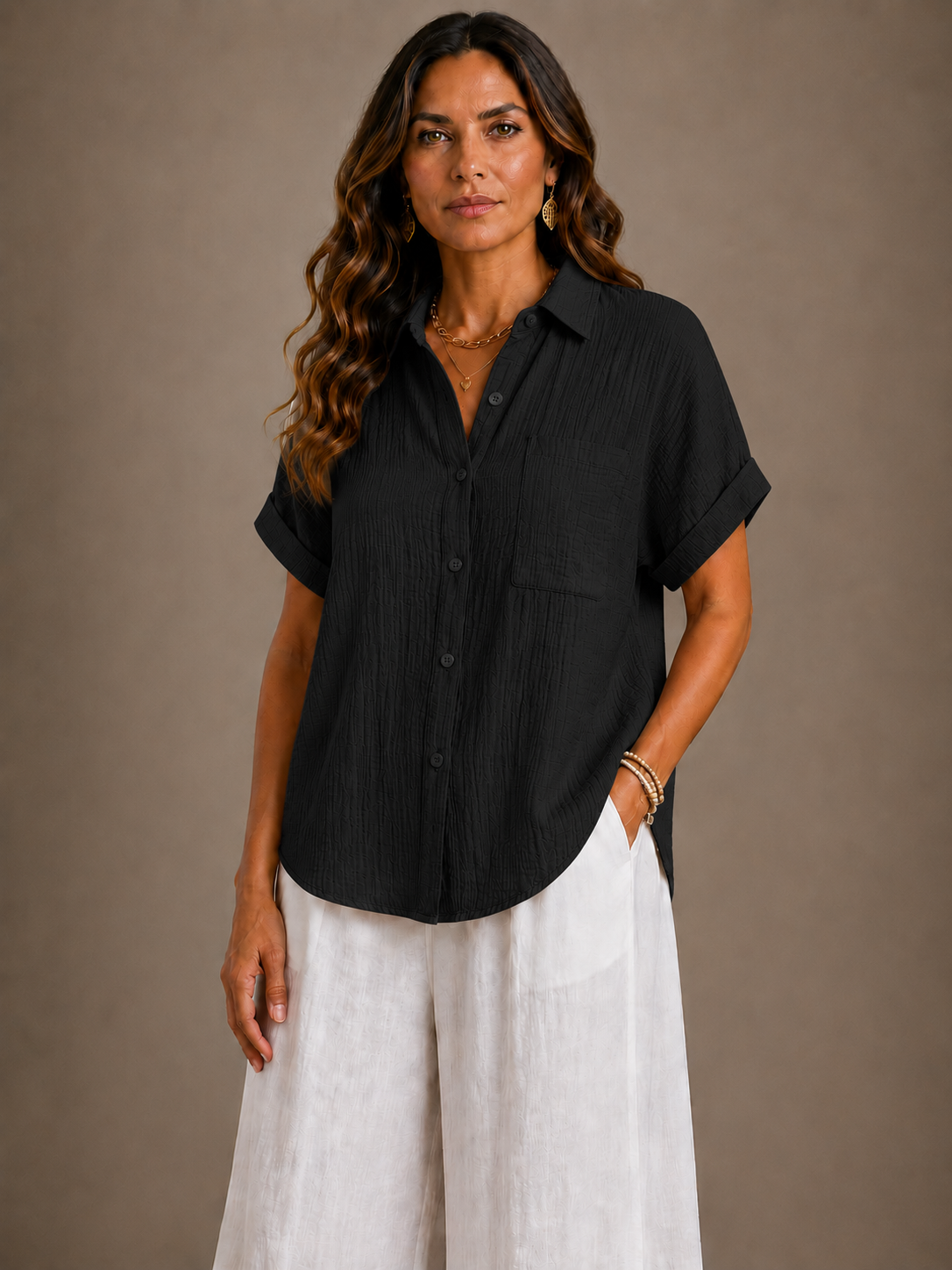 Iris - Blusa de verano abotonada con textura