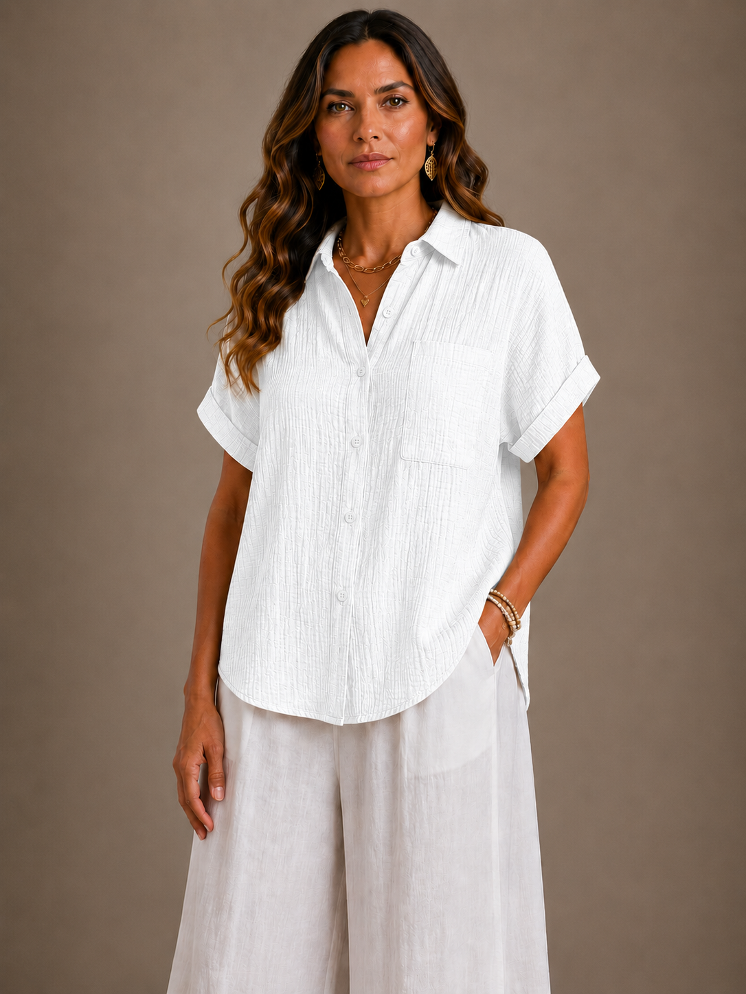 Iris - Blusa de verano abotonada con textura