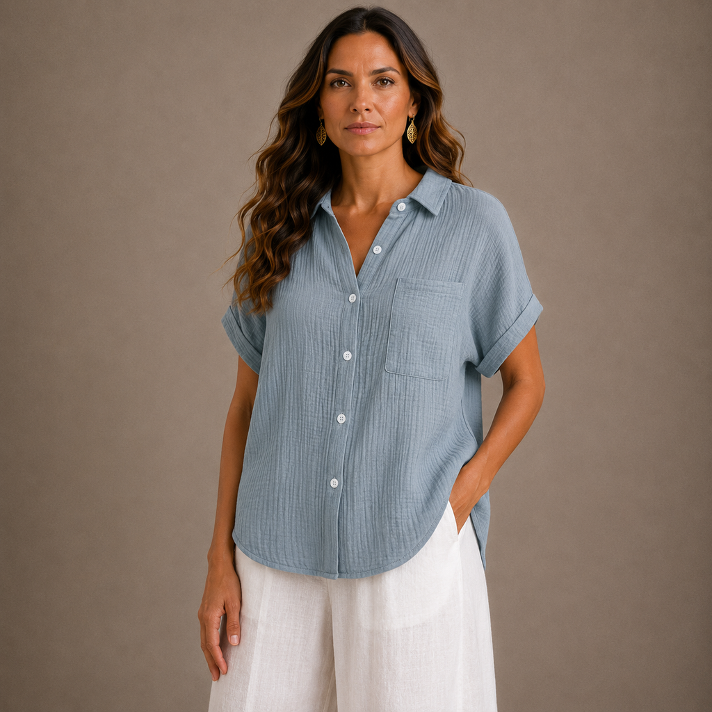 Iris - Blusa de verano abotonada con textura