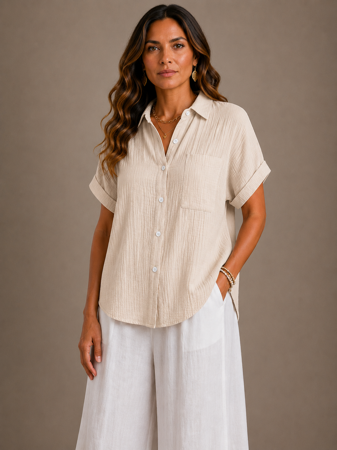 Iris - Blusa de verano abotonada con textura