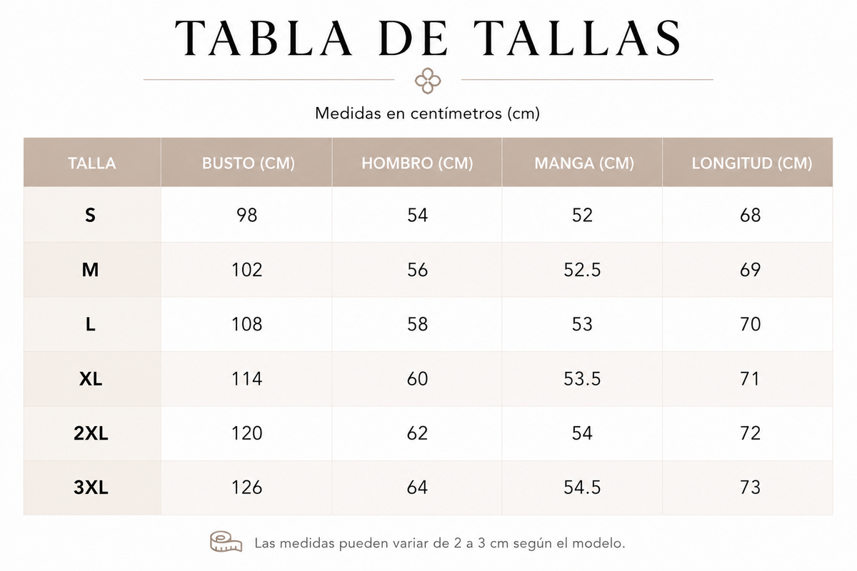 Tabla de tallas de Beatriz — Blusa con volantes