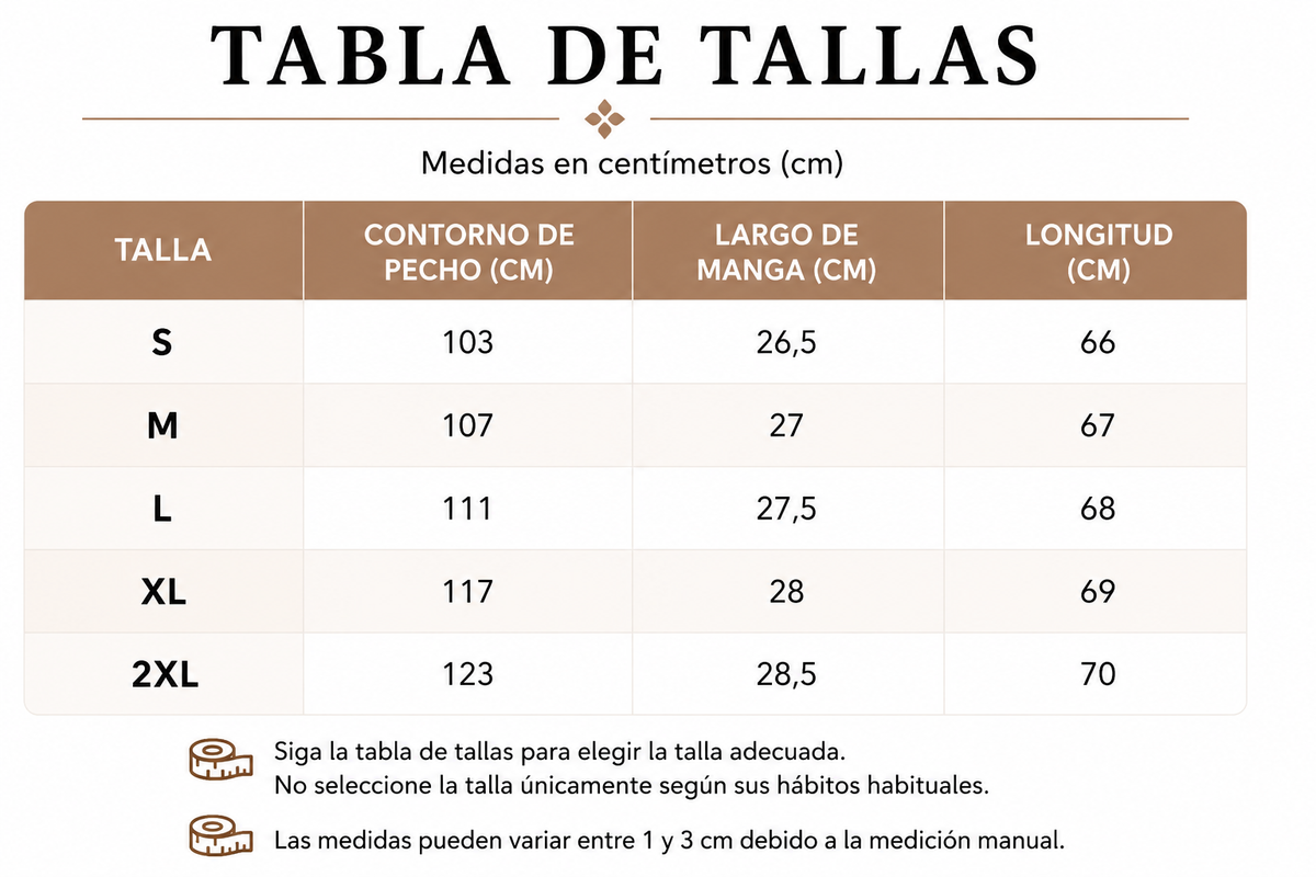 Tabla de tallas de Iris — Blusa abotonada con textura