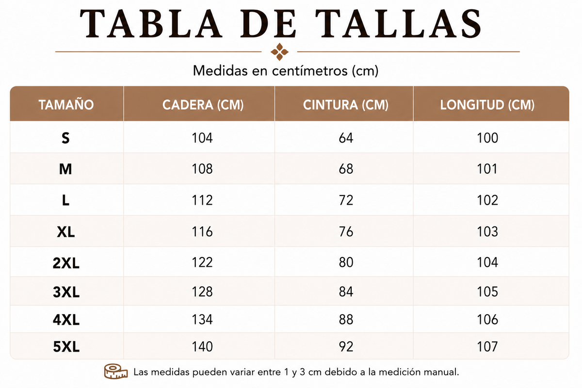 Tabla de tallas de Mayca — Pantalón ligero