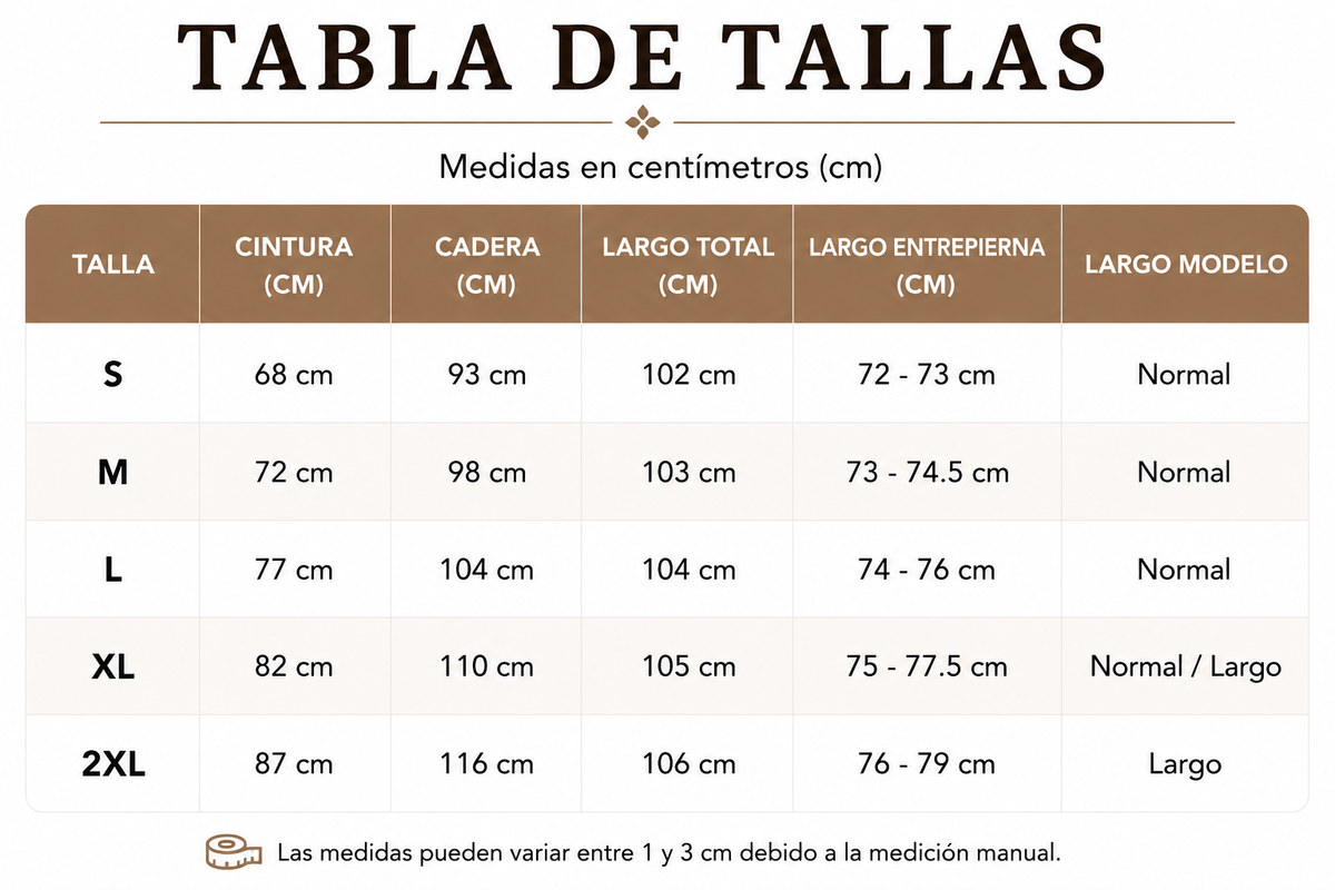 Tabla de tallas de Clara — Pantalón elástico