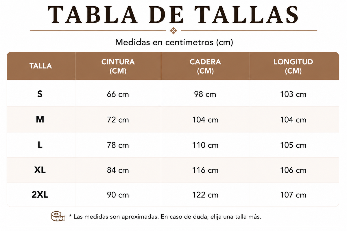 Tabla de tallas de Andrea — Pantalón de pierna ancha