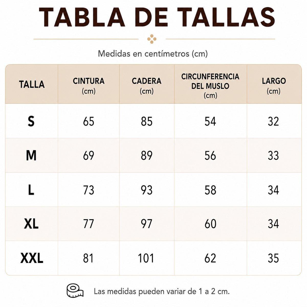 Tabla de tallas de Melania — Shorts vaqueros