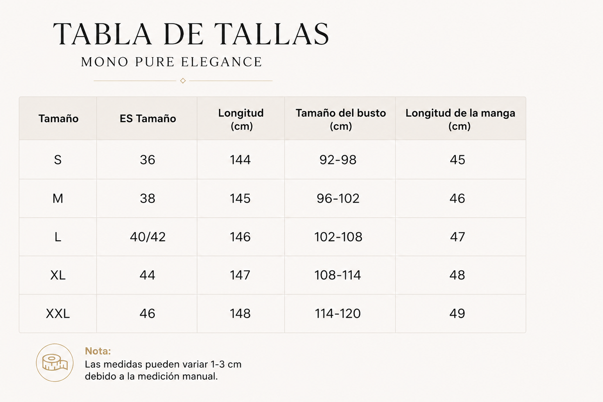 Tabla de tallas de Mariola — Mono fluido elegante
