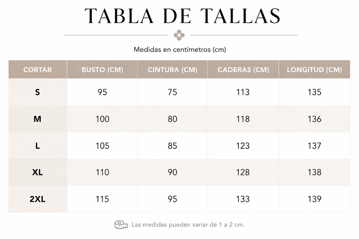 Tabla de tallas de Claudia — Vestido elegante con abertura