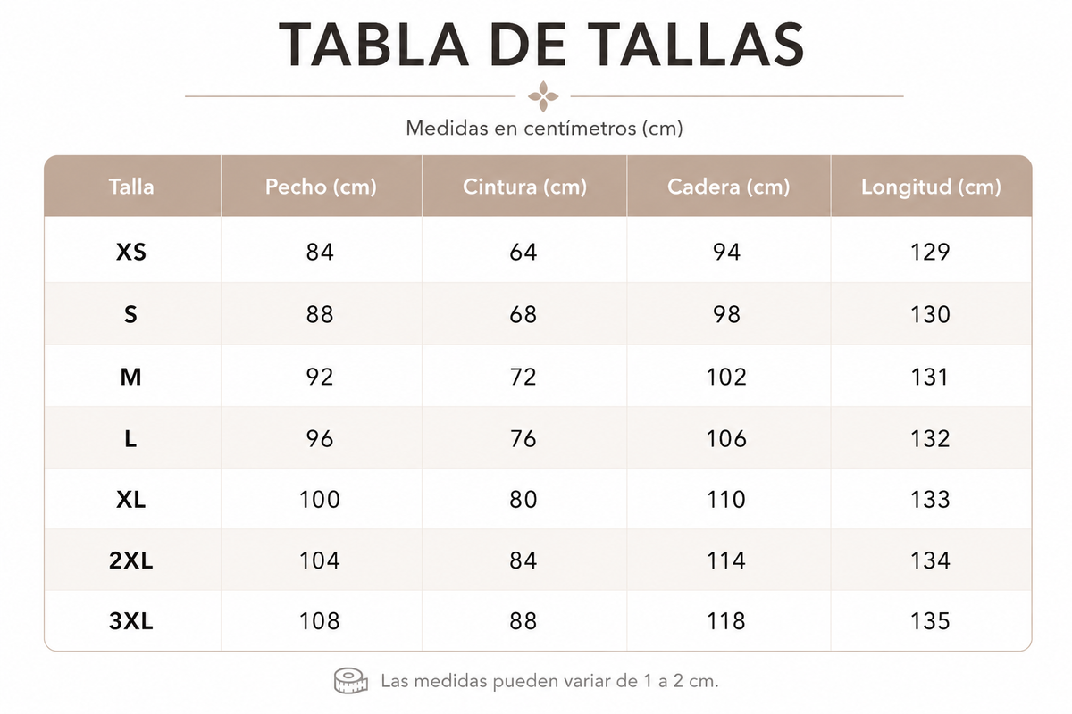 Tabla de tallas de Noa — Vestido estampado