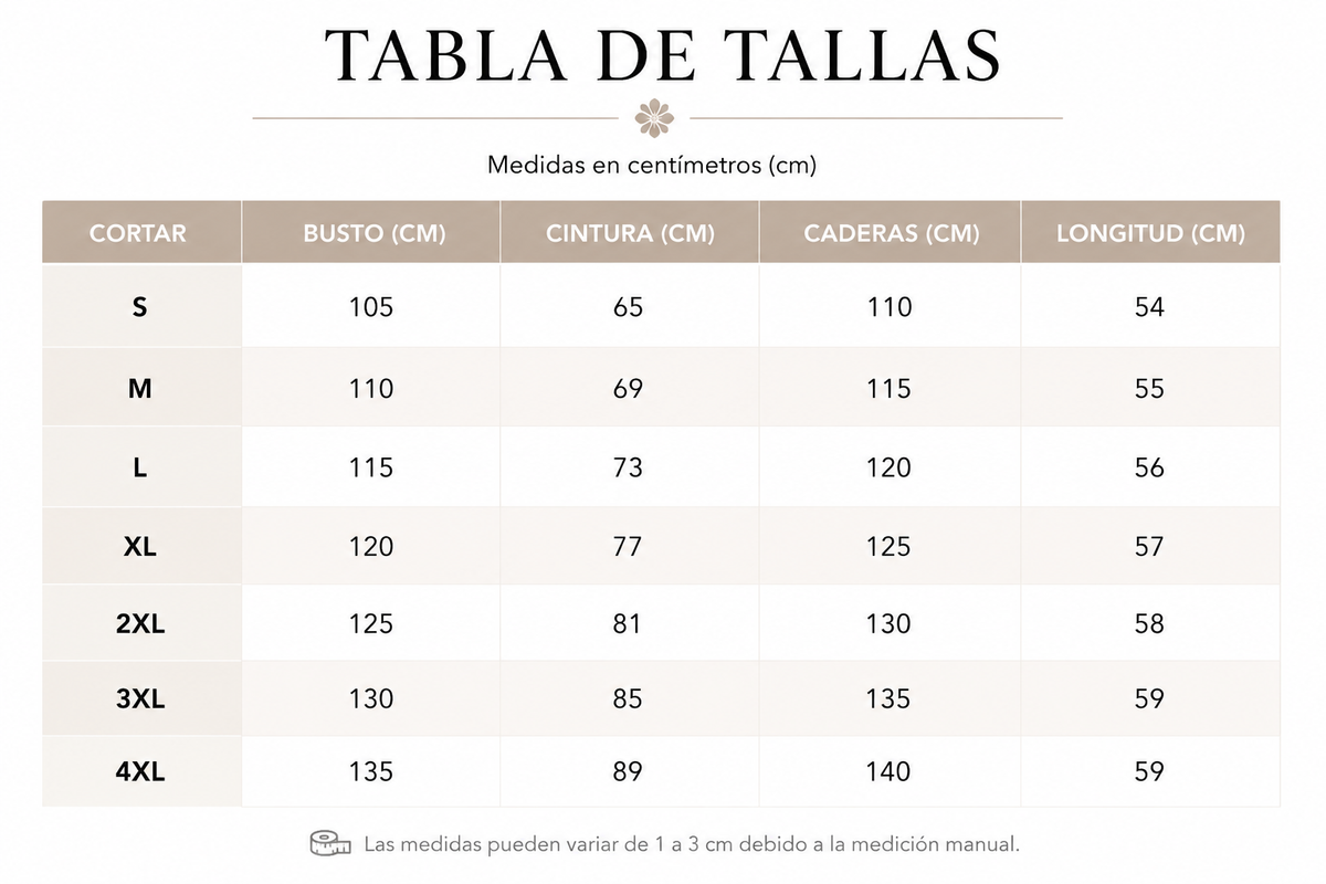 Tabla de tallas de Calissa — Conjunto elegante