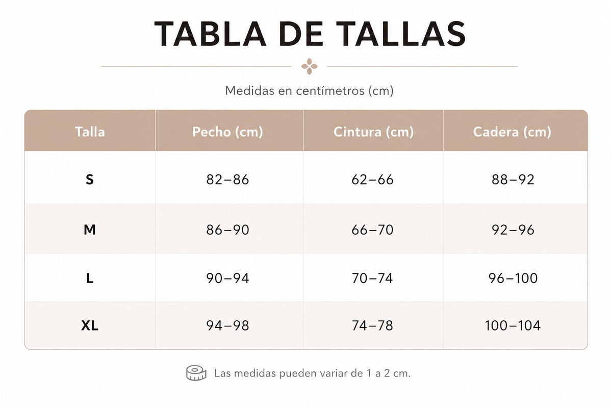 Tabla de tallas de Gema — Bikini con tirantes ajustables
