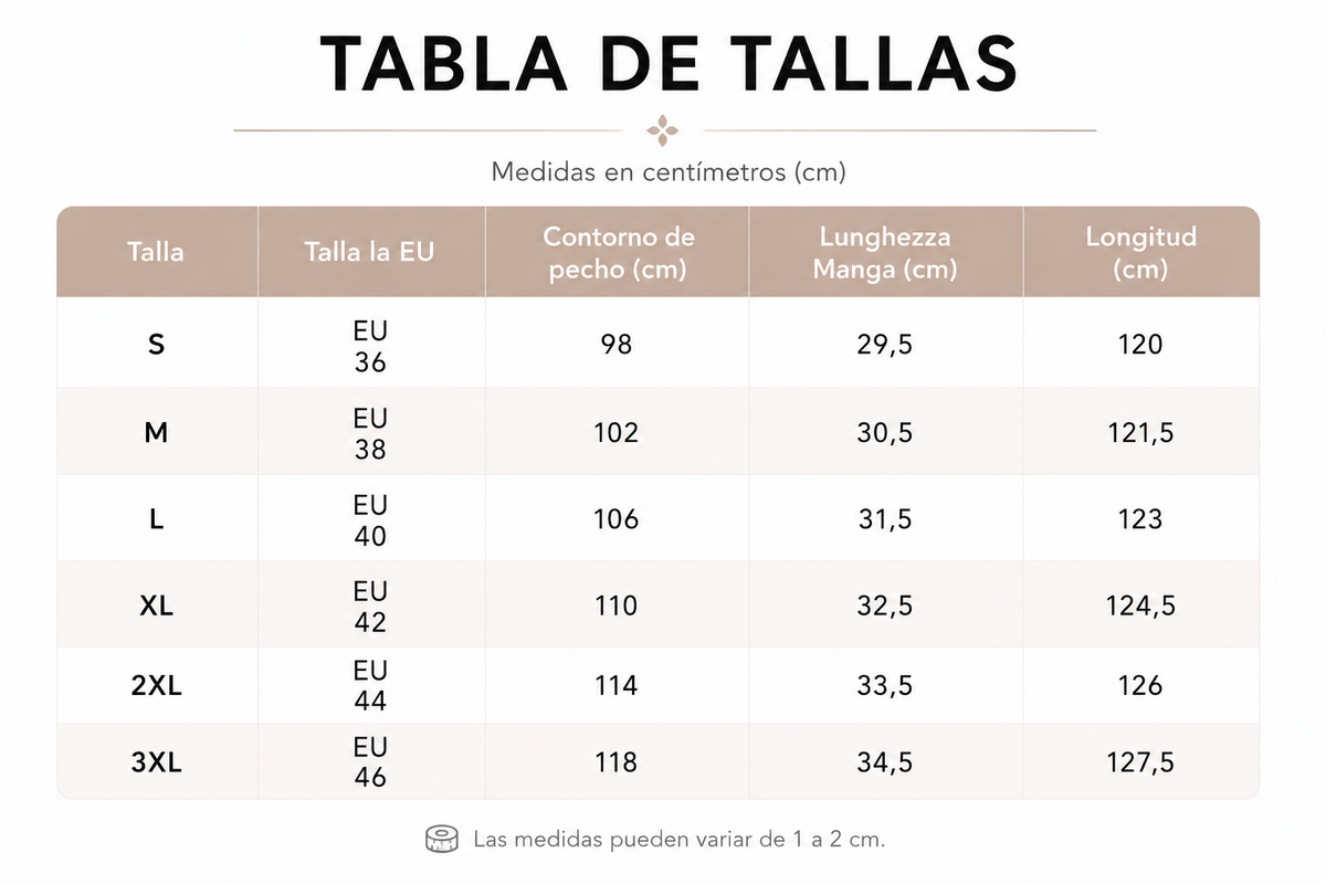 Tabla de tallas de Celinne — Vestido elegante con bolsillos