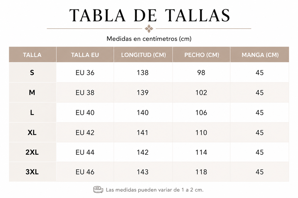 Tabla de tallas de Aurora — Vestido de verano