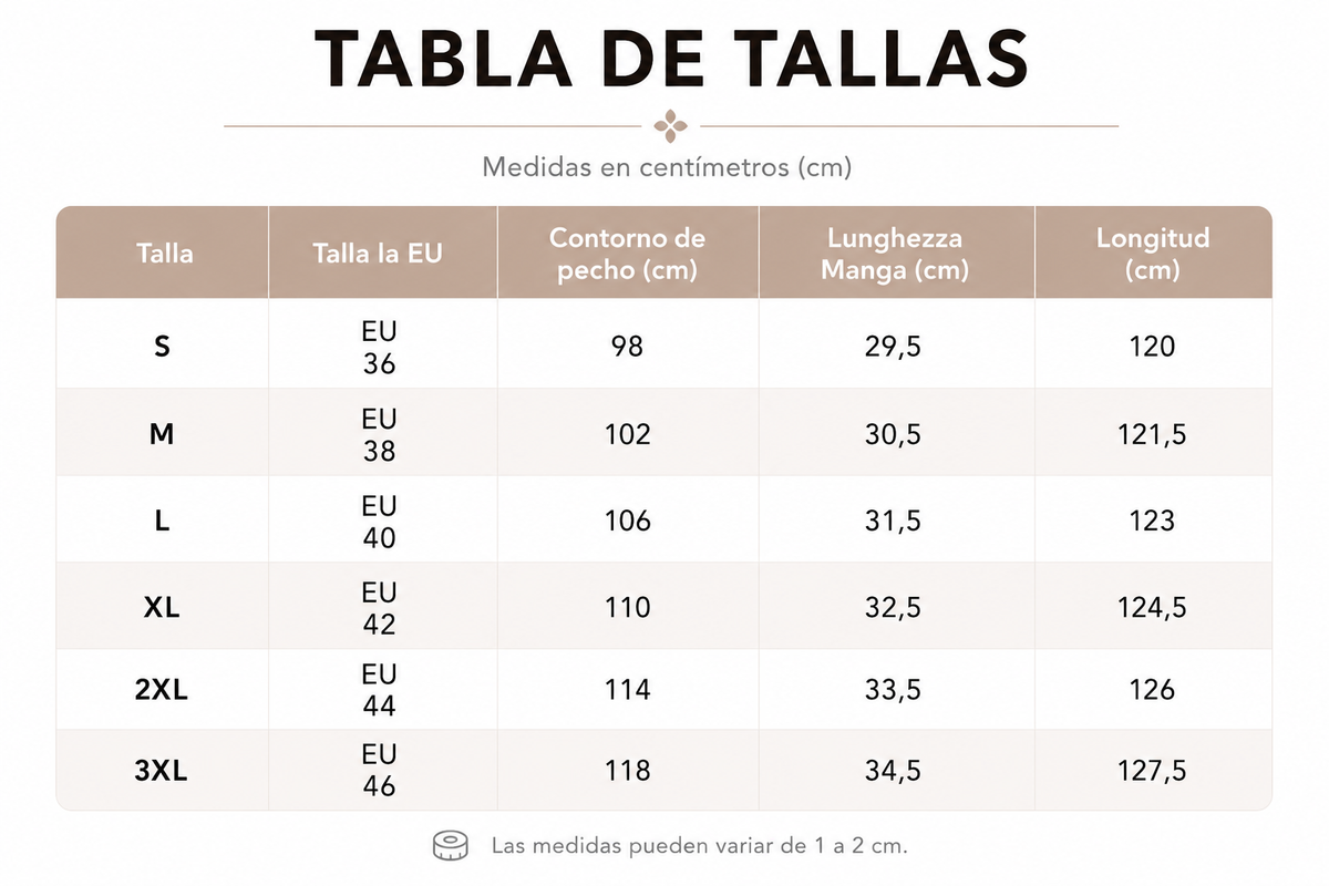 Tabla de tallas de Isabella — Conjunto de dos piezas