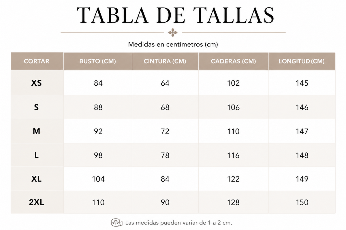 Tabla de tallas de Valentina — Mono plisado estilo kimono