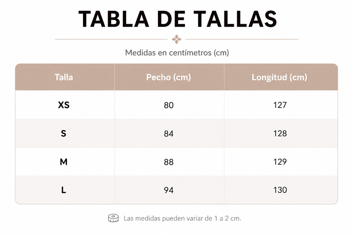 Tabla de tallas de Lara — Vestido de corte sencillo