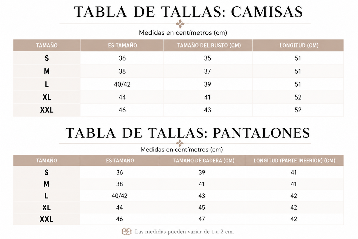Tabla de tallas de Verónica — Conjunto elegante