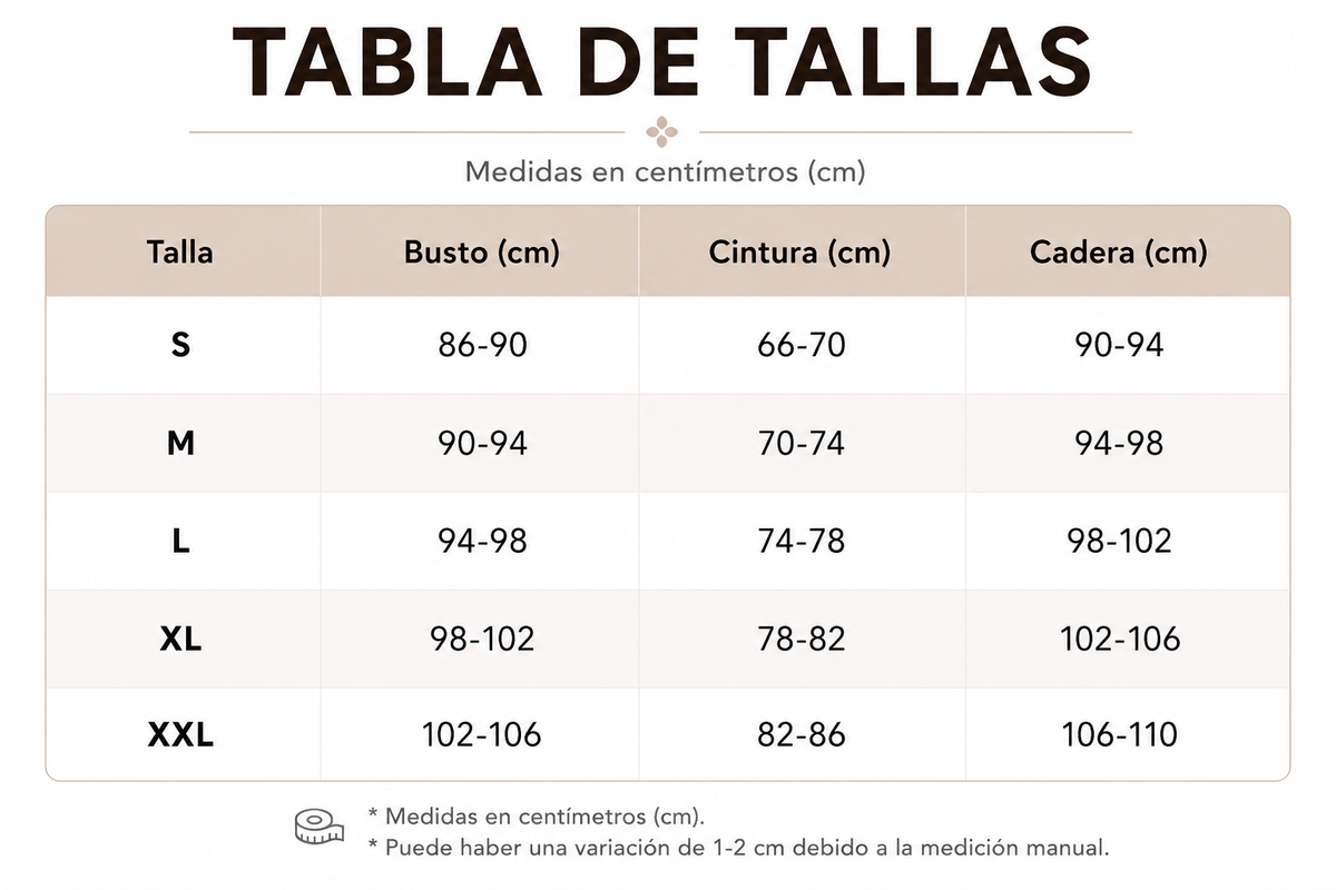 Tabla de tallas de Élora — Vestido elegante