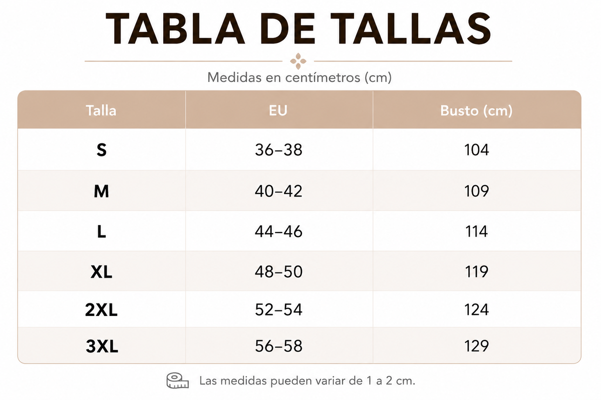 Tabla de tallas de Elise — Conjunto de verano