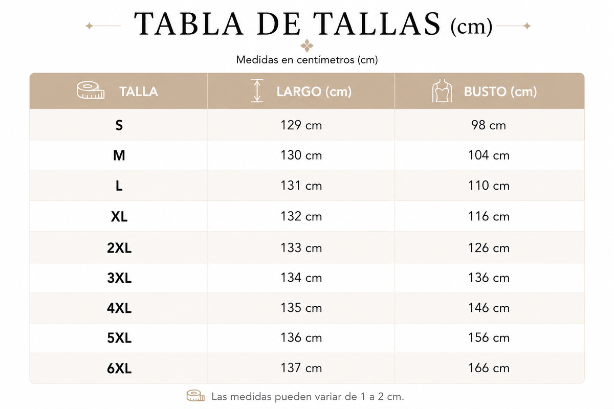 Tabla de tallas de Lucía — Mono fluido con escote cruzado