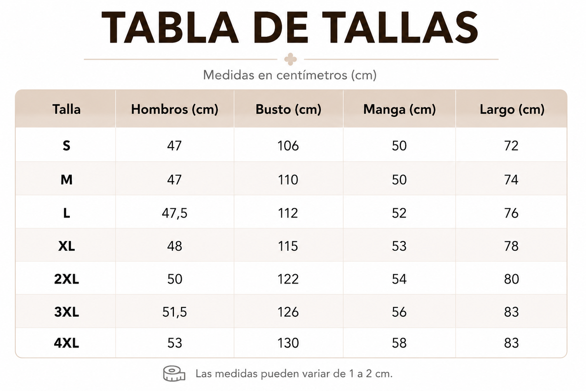 Tabla de tallas de Fiona — Blusa elegante