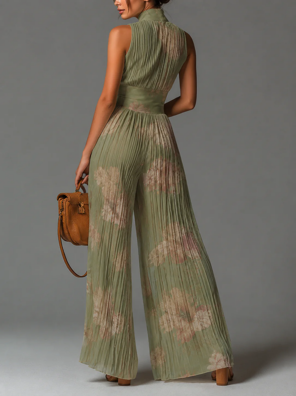 Valentina - Mono plisado de gasa blanca con mangas tipo kimono