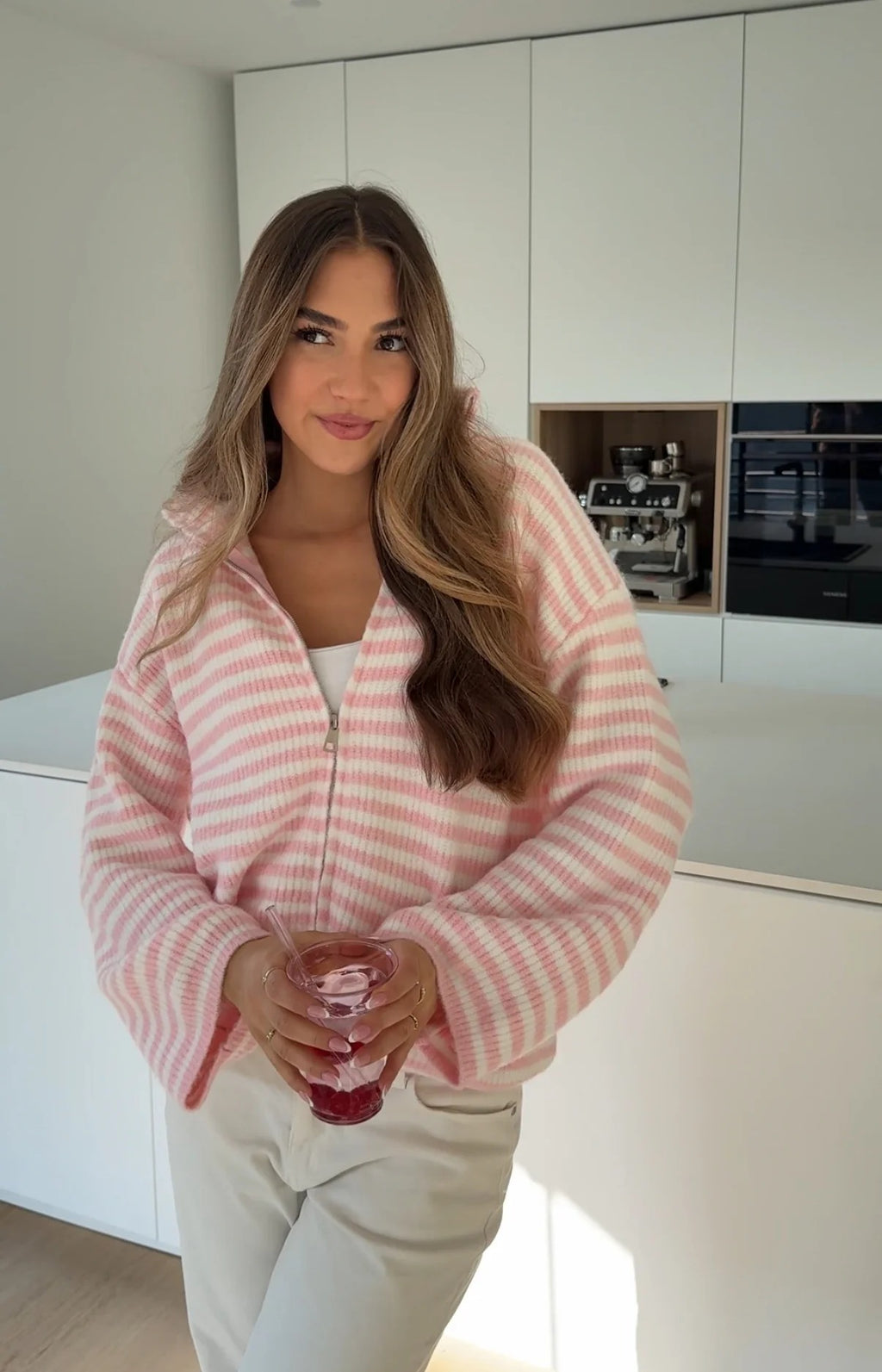 Jazmín - Chaqueta de punto a rayas con cremallera