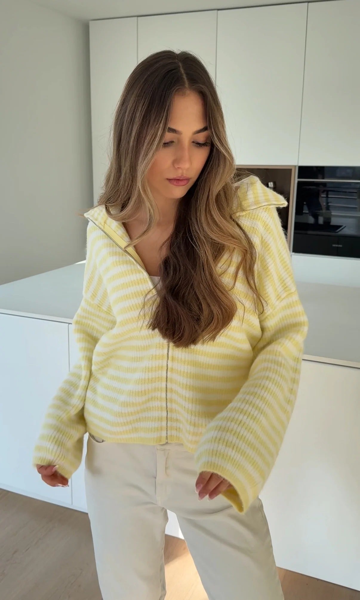 Jazmín - Chaqueta de punto a rayas con cremallera