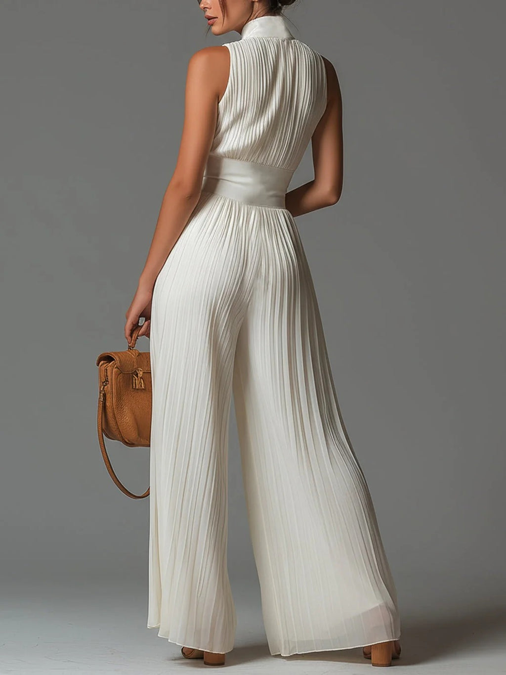Valentina - Mono plisado de gasa blanca con mangas tipo kimono