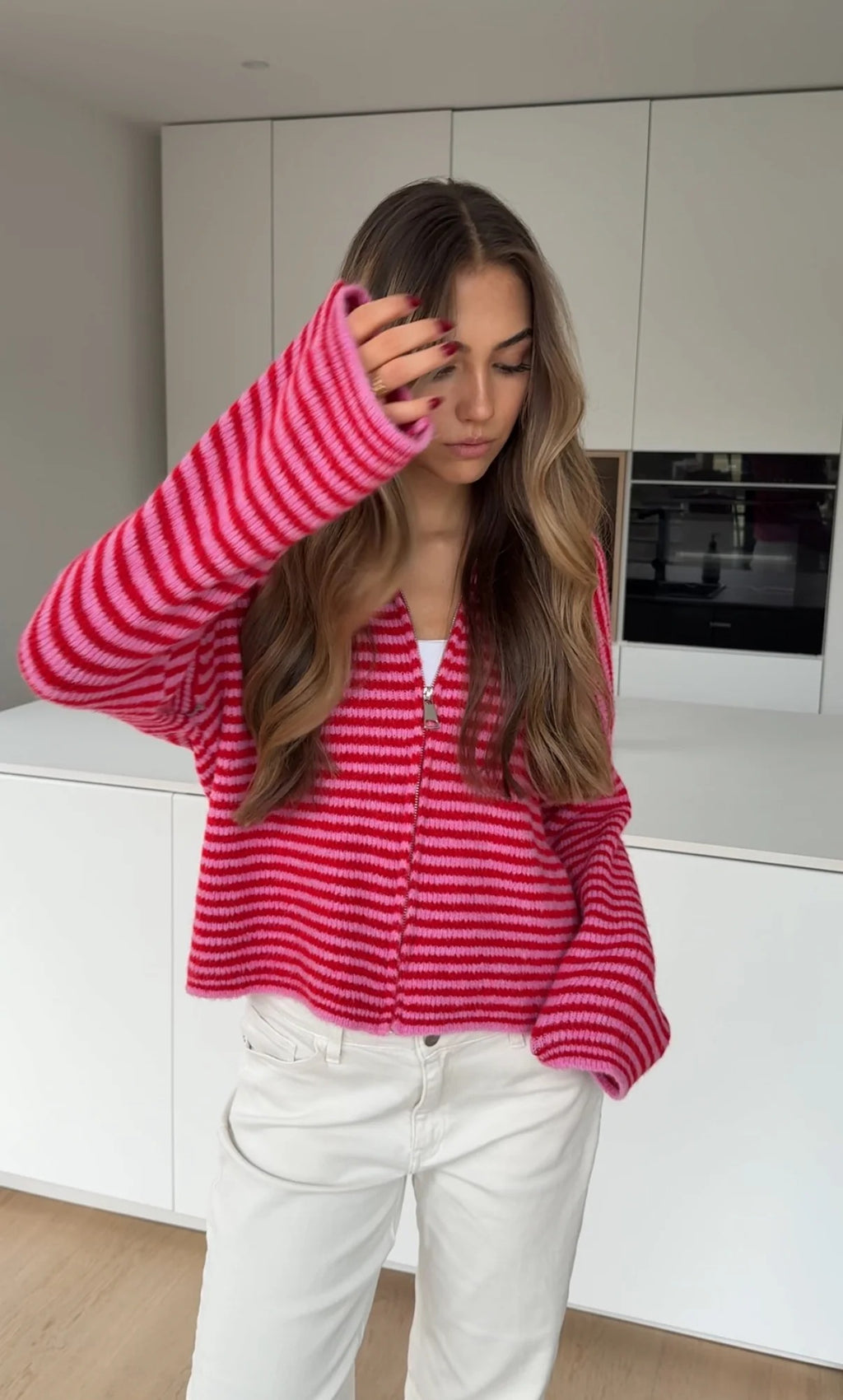 Jazmín - Chaqueta de punto a rayas con cremallera