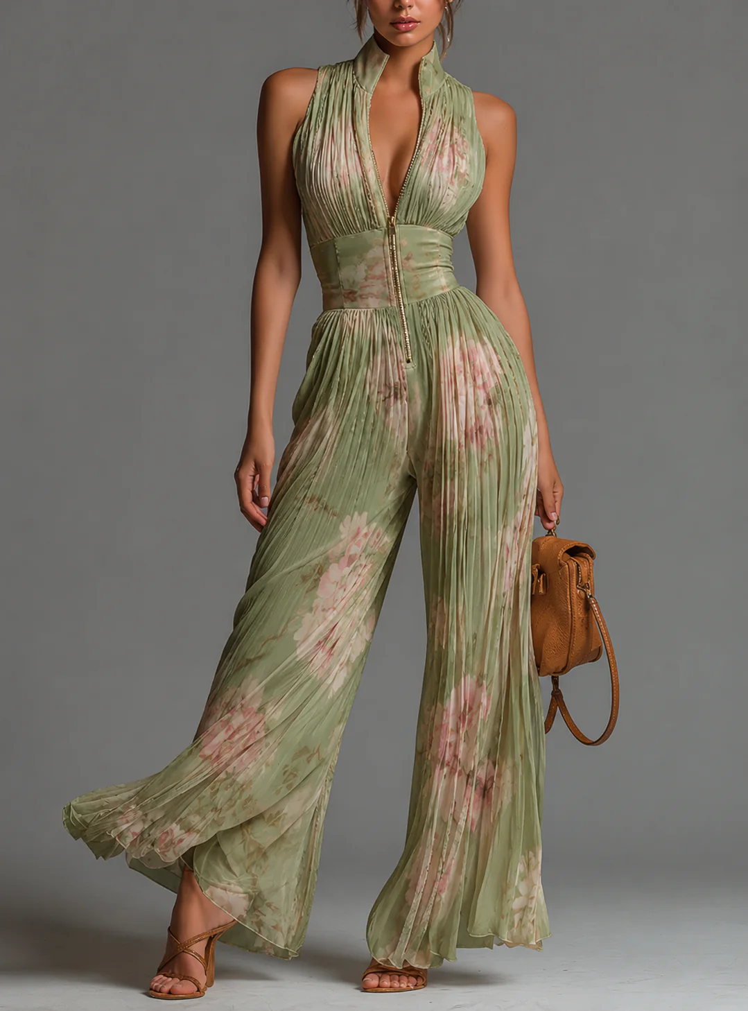 Valentina - Mono plisado de gasa blanca con mangas tipo kimono